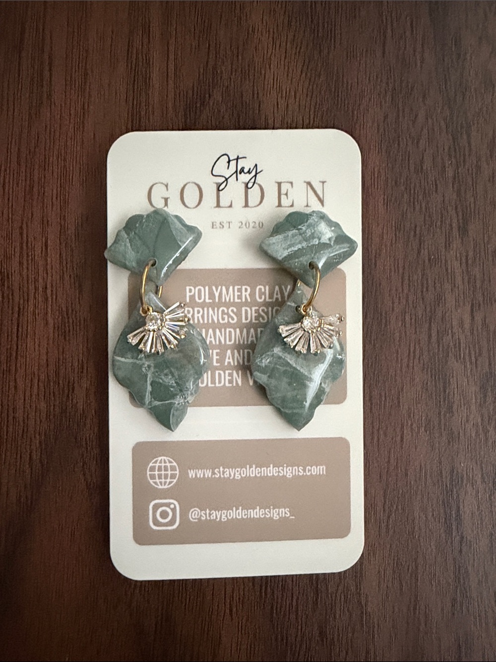 Stay Golden Green Marble Dangle Earrings